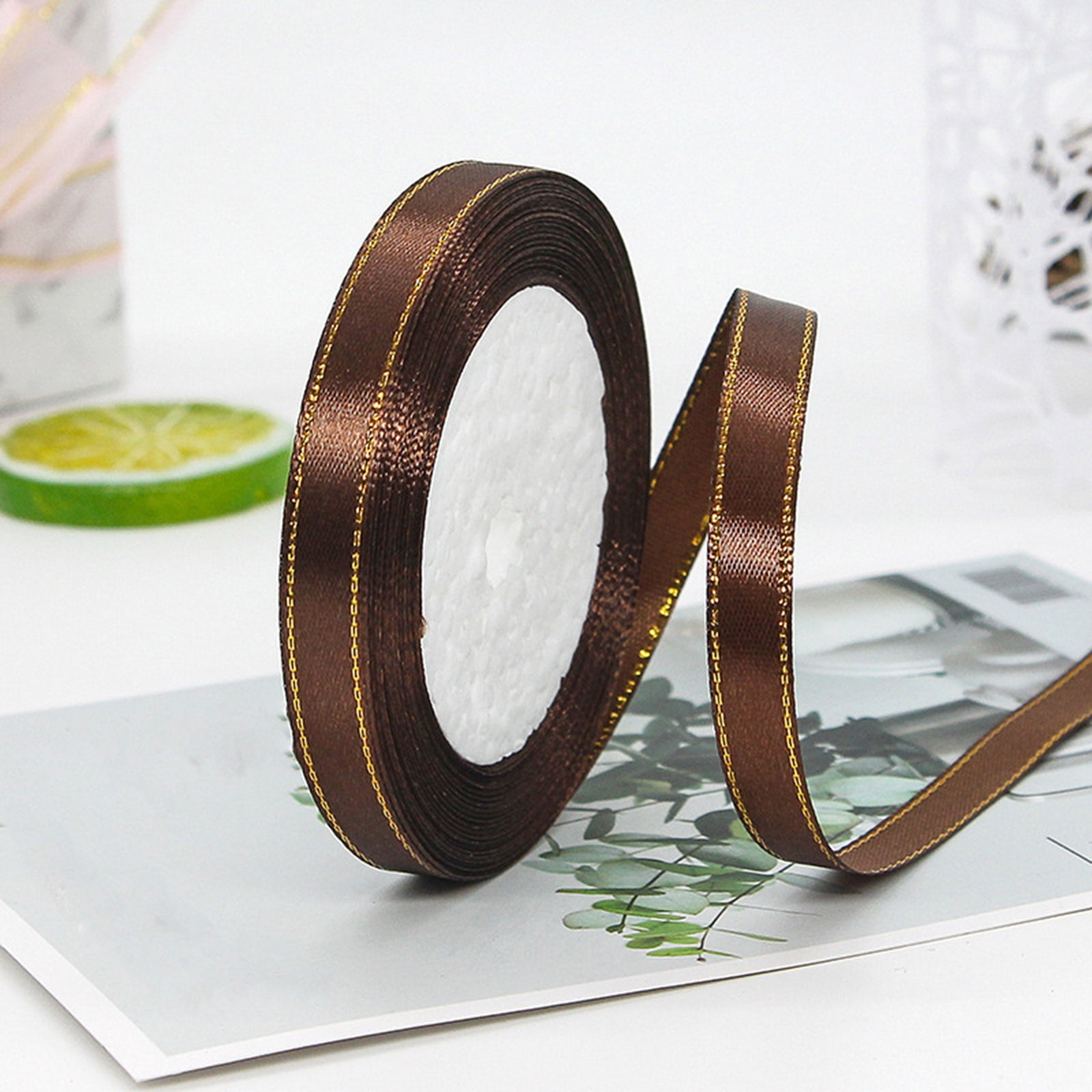 YWIYIUD 9PCS 25 Yard Exquisite Satin Ribbon Roll Satin Ribbon with Gold Edges Border Fabric Ribbon for Gift Wrapping Wedding Bouquet,Handmade Crafts Party Decoration