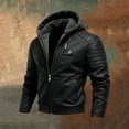 thumbnail image 2 of Men's Casual Solid-Colored Leather Jacket, Full-Zip Hooded Biker Jacket, Black, L, 2 of 6