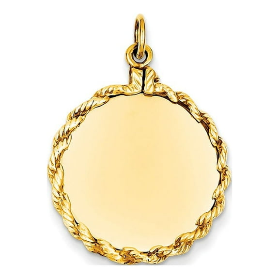 14k Yellow Gold Plain .013 Gauge Circular Engravable Disc with Rope Charm