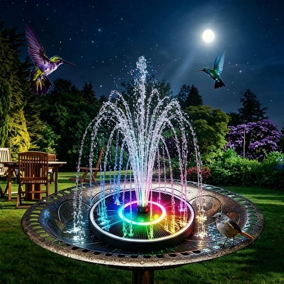 Beteliva 1.5W Solar Fountain with Color LED Lights, Upgraded Design with 6 Nozzles for Bird Baths, Ponds, Fish Tanks, and Garden Decoration
