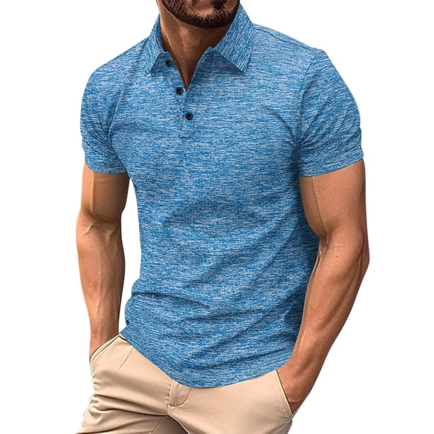 Camiseta deportiva de manga corta con cuello para hombre: diseño liso, poliéster-spandex, prenda informal para la playa, estampado a rayas, tallas S-XXXL
