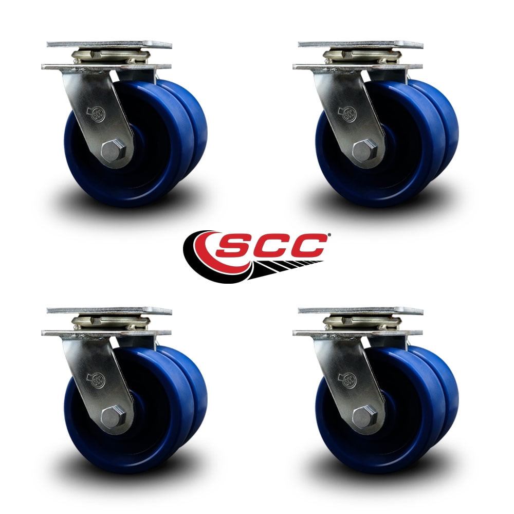 5 Inch Dual Solid Polyurethane Wheels Swivel Caster Set with Ball Bearings SCC