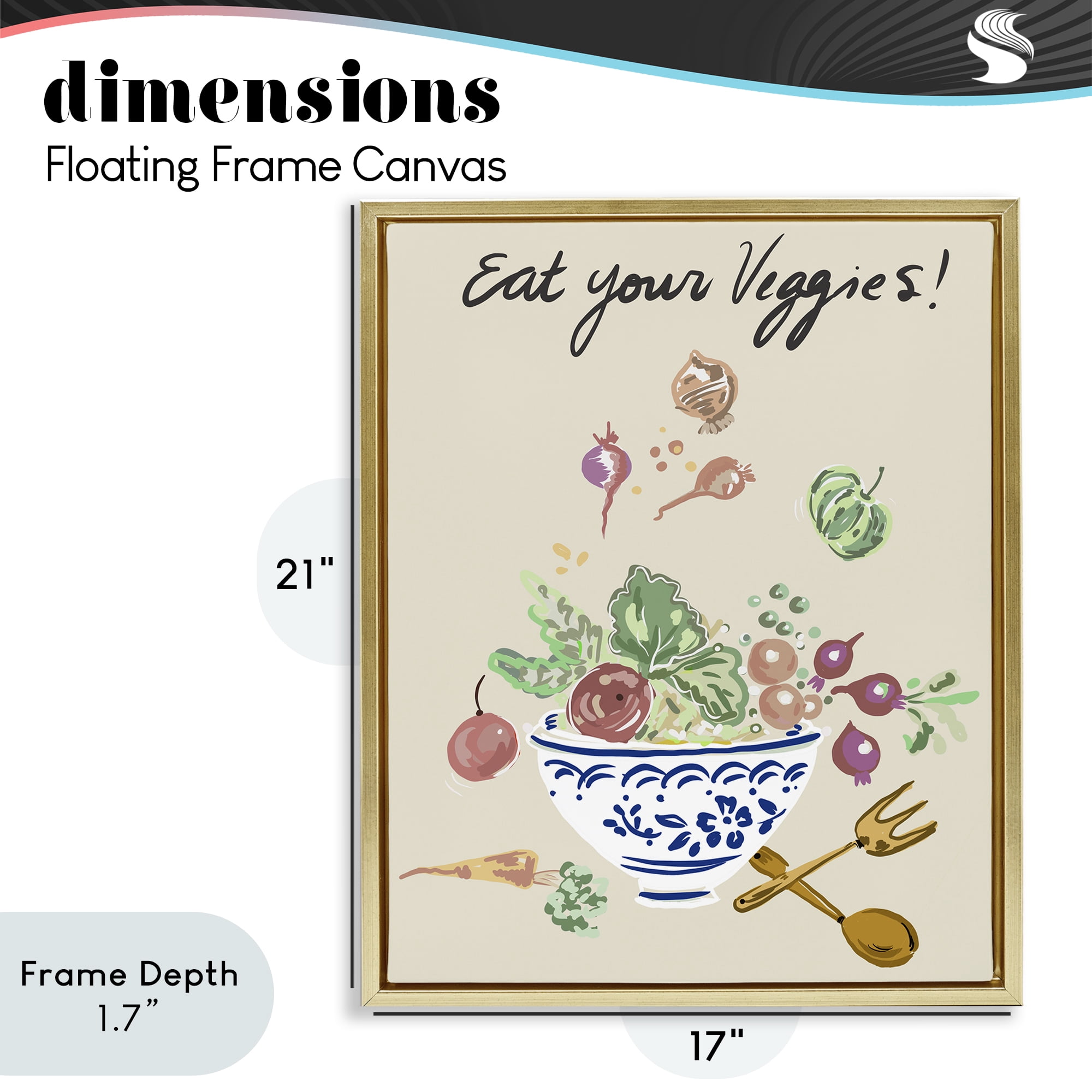 Stupell Industries Eat Your Veggies Bowl Gold Framed Floater Canvas Wall Art, design by Ani Del Sol