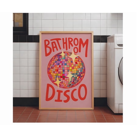 Funny Bathroom Wall Art Disco Ball Poster Retro Bathroom Decor Poster Colorful Powder Room Wall Art Bathroom Disco