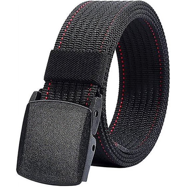 Cinturón de nailon para hombre, hebilla de plástico con hilo rojo y negro, cinturón de trabajo totalmente ajustable