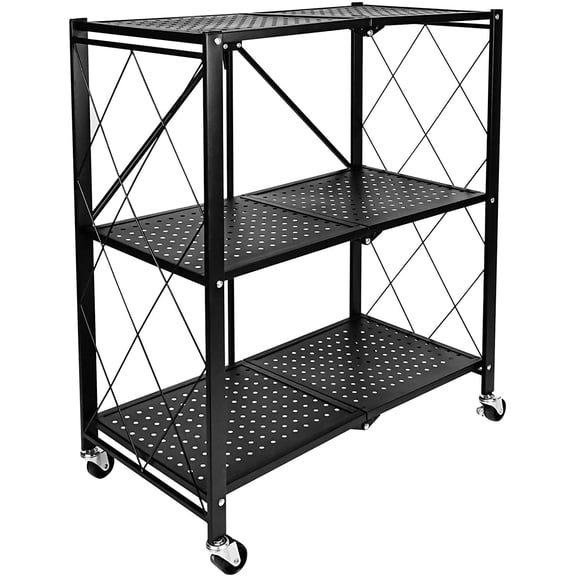 HealSmart 3-Tier Metal Rack Storage Shelving Unit with Wheels, 27.95"D x 14.96"W x 34.25"H Black