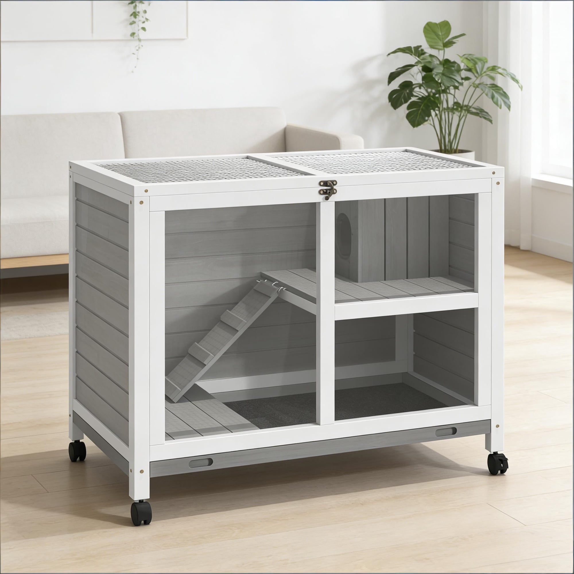 Bunny Cage with Wheels Small Rabbit Hutch Spacious Pet House