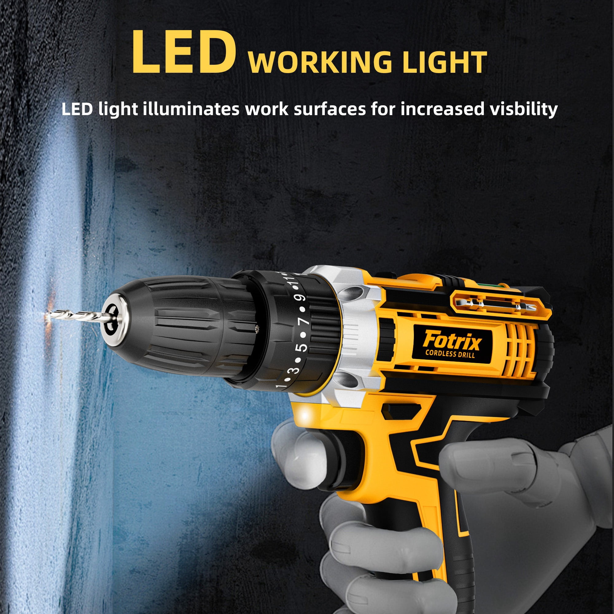 Fotrix 21V cordless impact drill (2.0Ah battery *1 with Tool box ) Powerful Motor for Drilling & Driving, 25+1 Torque Settings, 3-in-1 Versatile Working Modes, 2-Speed Control & Ergonomic Design