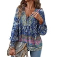 thumbnail image 2 of Blusa Informal con Cuello en V para Mujer, Holgada, Estampado Floral, de Larga, Playa. Marino L, 2 of 5