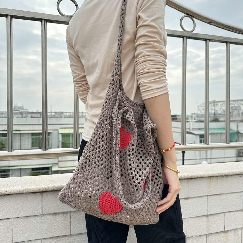 Kukuzhu Crochet Hobo Bag Women Large Hollow Beach Bag Stylish Shoulder Bag Tote for Work School Travel