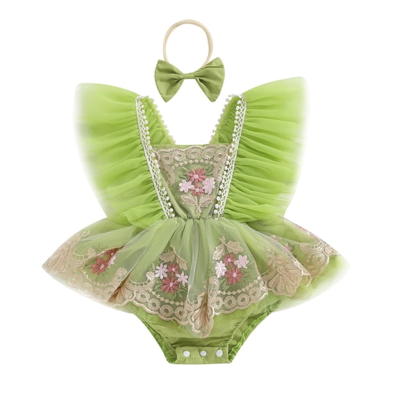 BemeyourBBs Baby Girls First Birthday Outfit 1st Birthday Party Dress Newborn Fairy Tulle Tutu Romper Dress Floral Embroidery Bodysuit Cake Smash Dresses