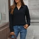 thumbnail image 2 of Jeans de tiro bajo,Blusa de manga larga para mujer, cuello redondo, botones delanteros, camisa informal de color liso, tela de rayón suave, ideal para uso diario y en casa, sopatenor, 2 of 9
