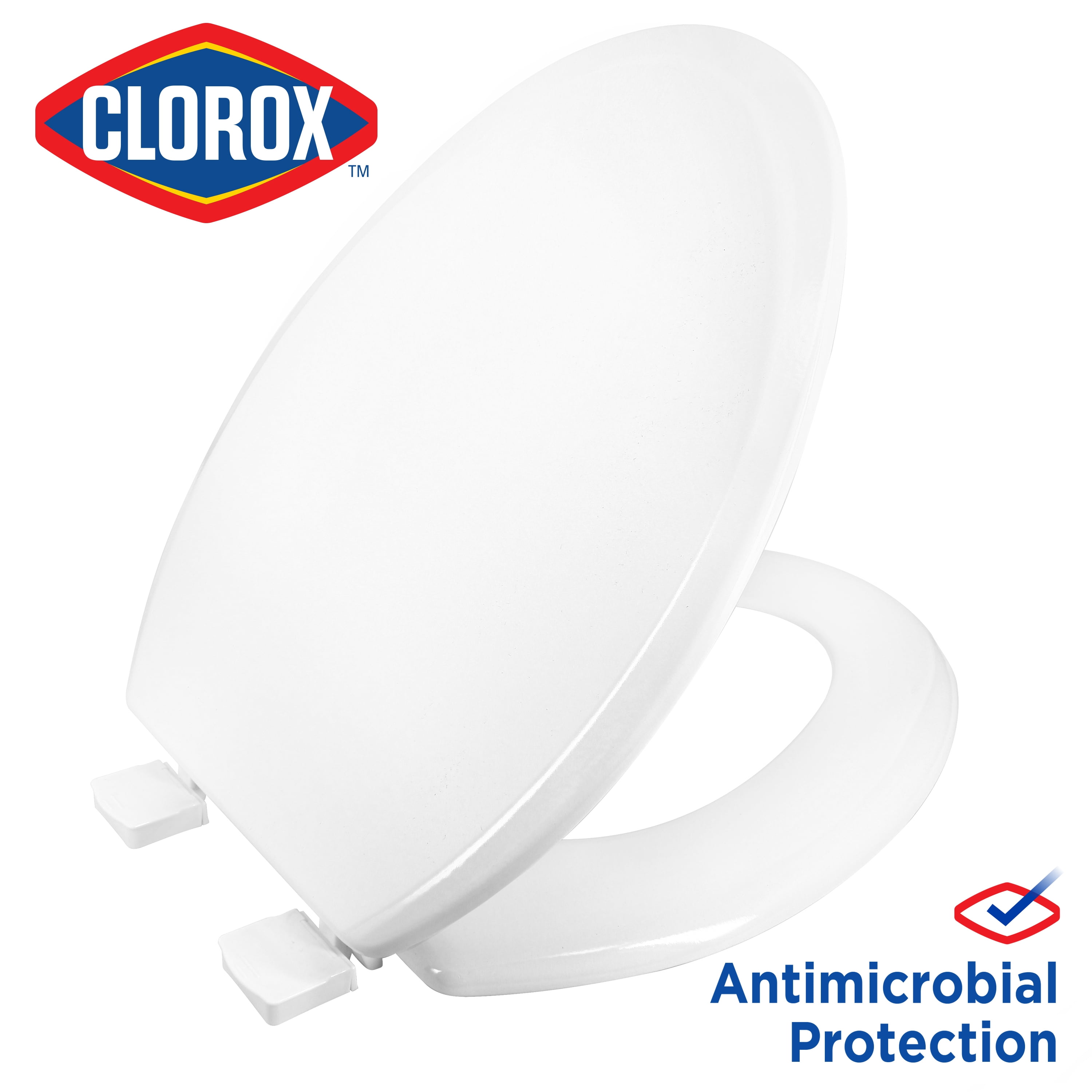 Clorox Antimicrobial Elongated Beveled Wood Toilet Seat with EasyOff