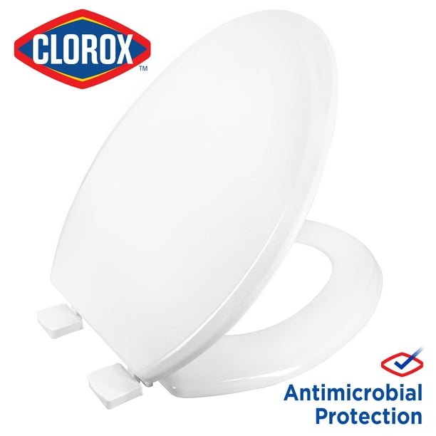 Clorox Antimicrobial Elongated Beveled Wood Toilet Seat with EasyOff