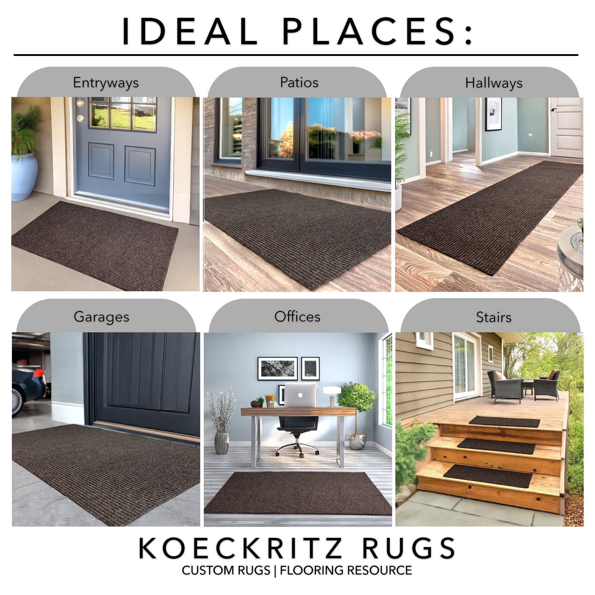 Koeckritz Rugs 4' x 14' Brown Heavy Duty Non-Slip Indoor/Outdoor Rug, All-Weather Doormat