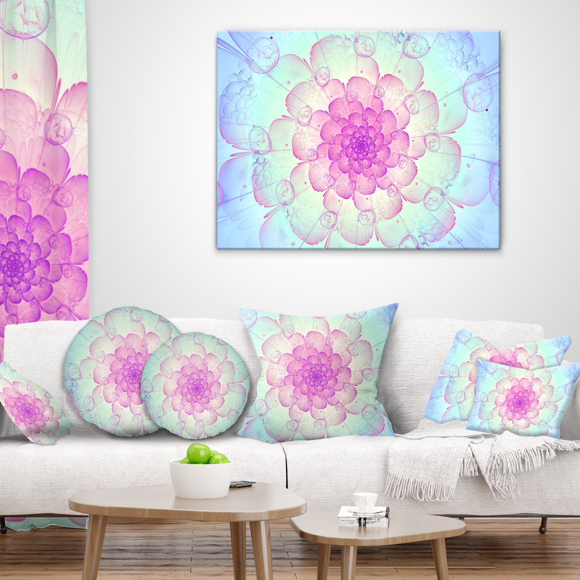 Designart Blue Fractal Flower with Soft Petals - Floral Throw Pillow - 18x18
