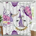 thumbnail image 1 of Whimsical Halloween Shower Curtain with Witches, Pumpkins & Stars, 1 of 5