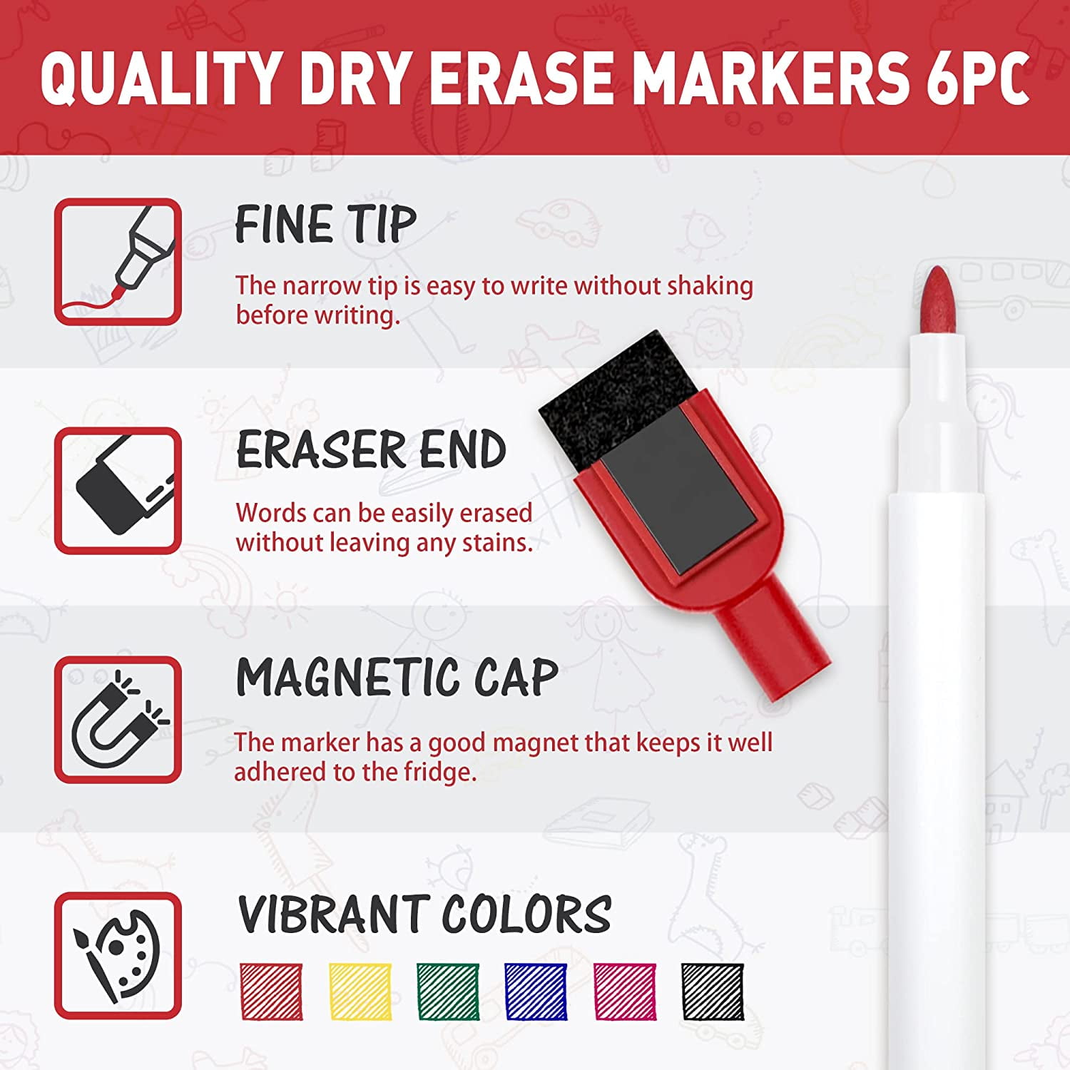 M166D-C11P12 Mag-Fancy Magnetic Dry Erase Marker Set - Fine Point Tip White  board Markers, Build-in Erase, 12 Color, Safe Inks, Low Odor,Wipe