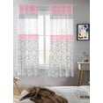 thumbnail image 5 of Pink Grey Curtains 63 Inch Length,Sheer Curtains for Bedroom Living Room Window Chic Garden Floral Stripe Aesthetic Flower Boho Rod Pocket Drapes Kitchen Curtains Small Half Window 42"x63" 2 Panels, 5 of 6