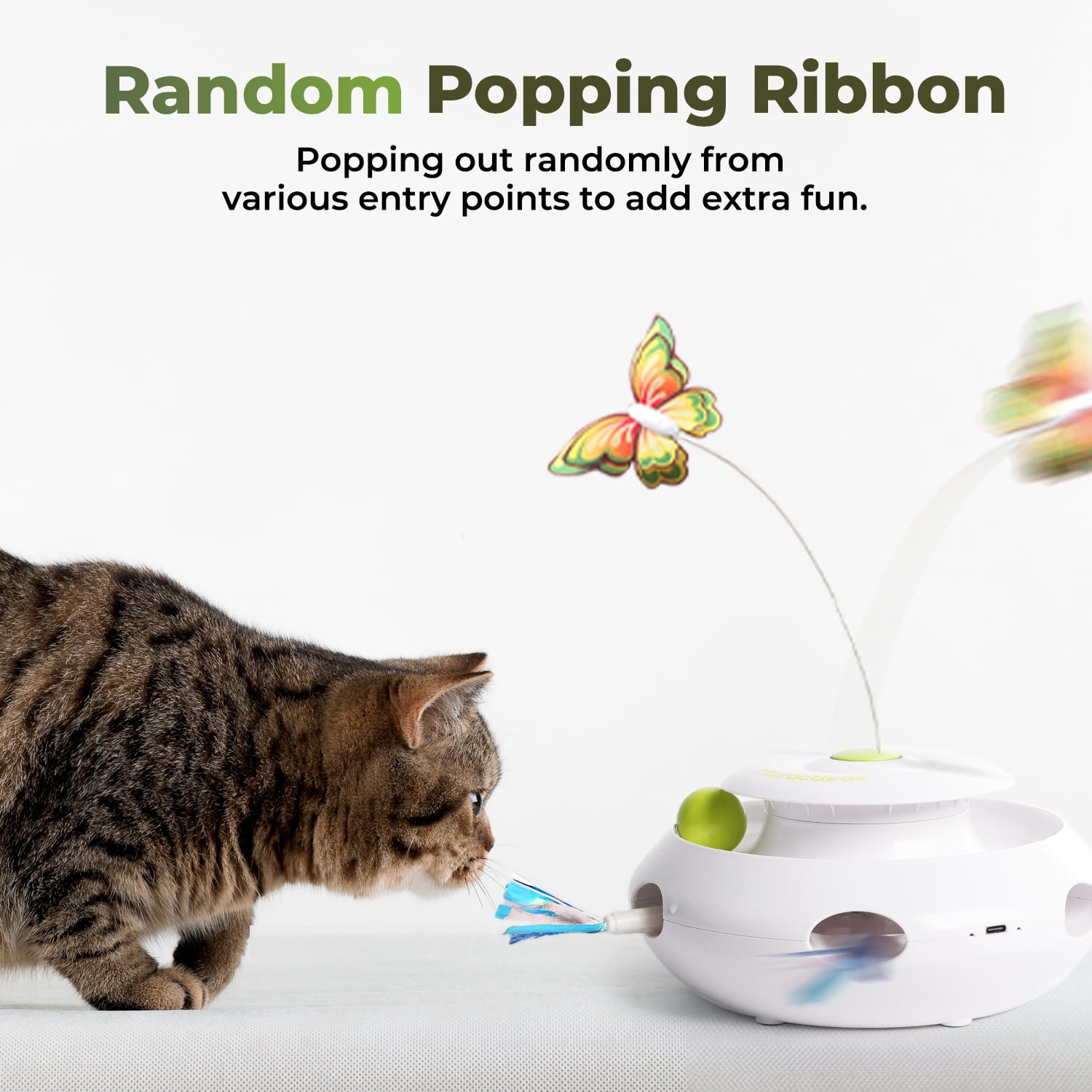 All For Paws 3-in-1 Interactive Butterfly Cat Toy with Motion Sensor, USB Re-chargeable Whack-a-Mole & Cat Ball Toy