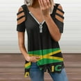 thumbnail image 2 of Jamaica Flag Jamaica Logo Womens Summer V Neck Zipper Top Short Sleeve T Shirt Off Shoulder Top Casual Classy Loose Shirts, 2 of 7