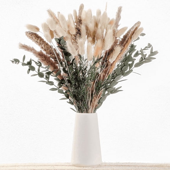 85 Pcs Dried Pampas Grass Bouquet Decor – Natural Dried Flowers for Wedding, Farmhouse, Floral Arrangements & Dining Table, Includes Bunny Tails, Eucalyptus & Wheat