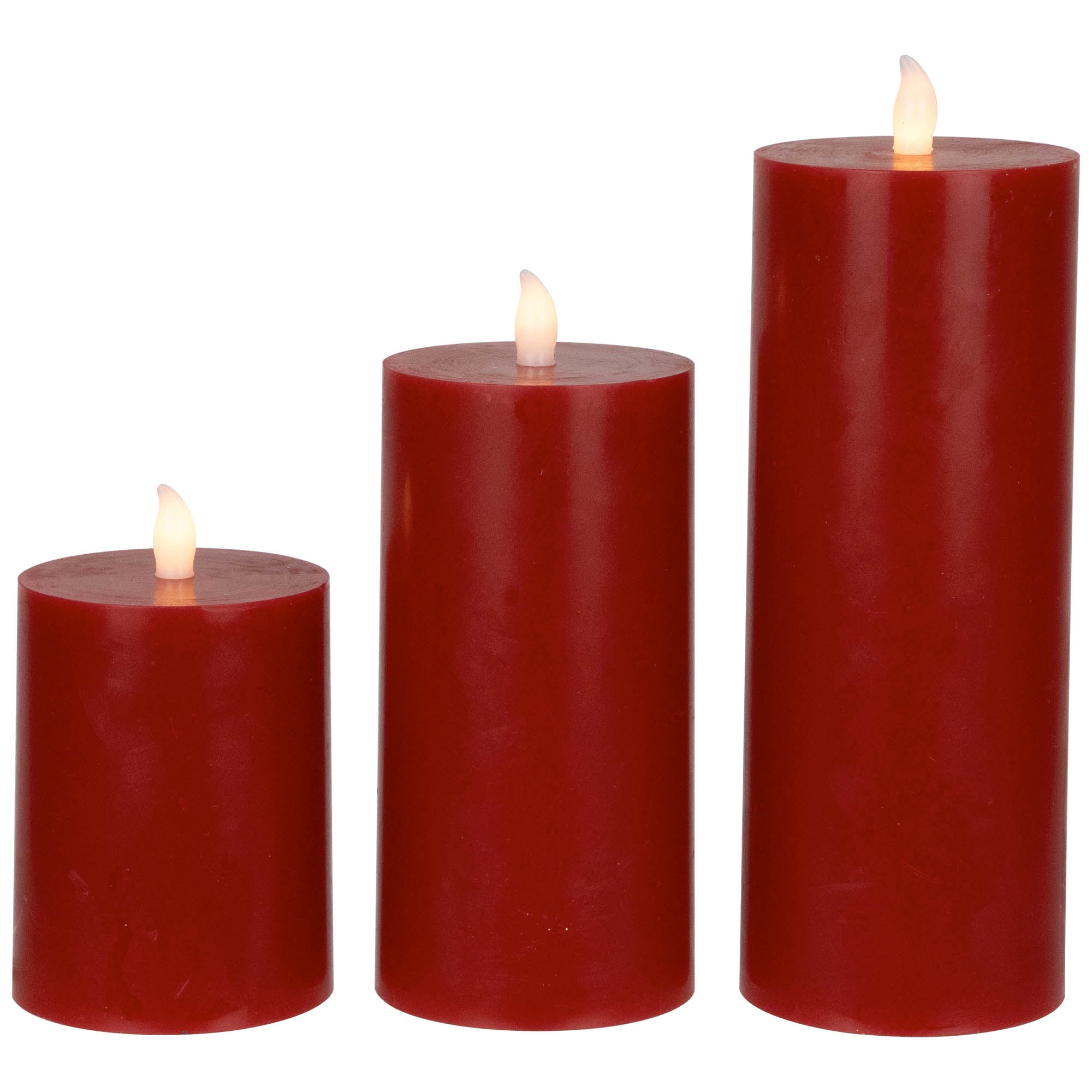 Northlight LED Flameless Flickering Wax Pillar Candles - 8" - Red - Set of 3