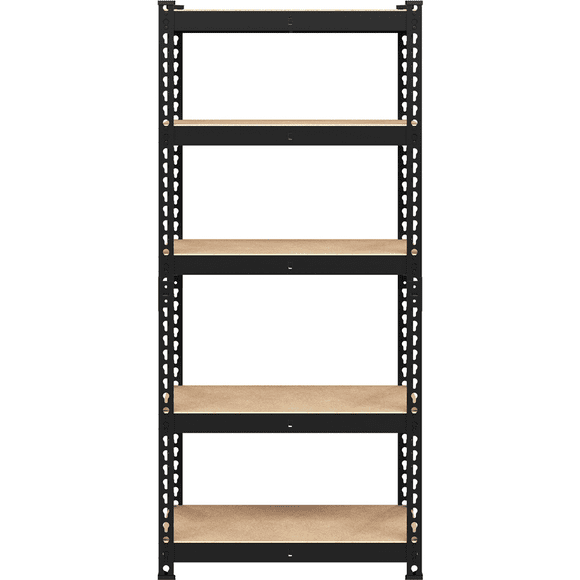 Fullfurnique Étagère de rangement métallique 5 niveaux sans vis hauteur 150 cm avec patins antidérapants noir