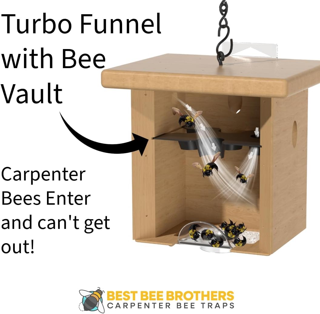 WLTER Pine Turbo Trap, Professional-Grade Carpenter Bee Trap for Outside with Bee Vault & Internal Turbo Funnel, 6.3” W x 6” H x 5” D (2 Pack)