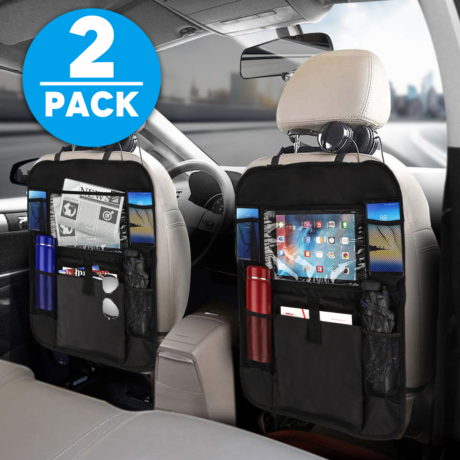 TSV 2-Pack Kick Mats Car Backseat Organizer, Black Baby Child Kids Auto