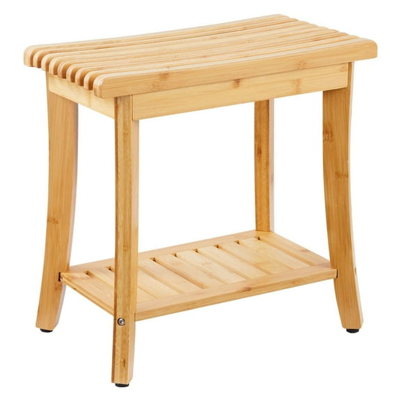 Bamboo Shower Bench 19.1x11.3x18.3in - Shower Stool Chair for Bathroom, Heavy Duty 330lbs, Adjustable, Non-Slip, Waterproof Storage Shelf