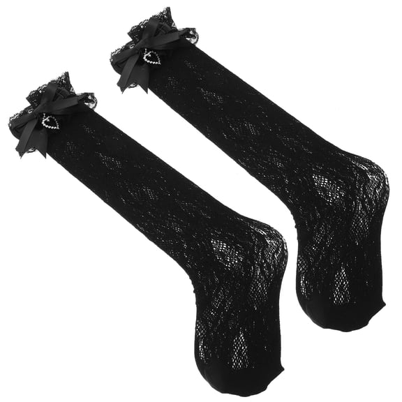 MERRYHAPY 1 Pair Women's Lace Socks with Bow Black Tube Shape for Casual Outings and Themed Events for Women