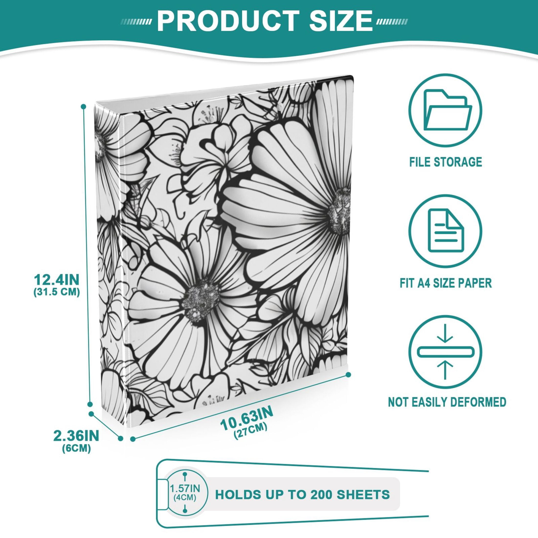 Full Of Flowers 3 Ring Binders 1.5 inch Hardcover File Folders with Interior Pockets A4 Size Organizer for School Office Hospital