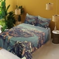 thumbnail image 3 of Ambesonne London Fitted & Top Sheet Set with Shams, Thames River and Bridge, Almond Green Orange, 3 of 7