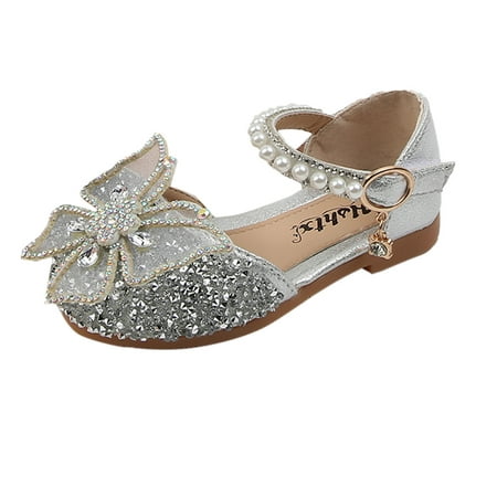 

AnuirheiH Infant Kids Baby Girls Pearl Crystal Bling Bowknot Single Princess Shoes Sandals 4$ off 2nd item