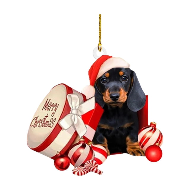 Adorno navideño para árbol de Navidad con forma de perro salchicha, regalo para accesorios de interior de coche. Estilo H