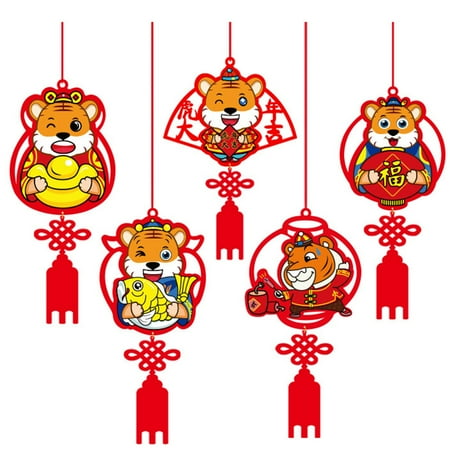 

2022 Tiger Year Hanging Ornament Chinese Knot Tiger Blessing Pendant for New Year Spring Festival Door Window Wall Decor Non Woven Fabric Pendants