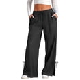 thumbnail image 3 of GILIGEGE Womens Linen Pants Pull-On Pants Pockets Pants for Women Flowy Wide Leg Trousers Lightweight Slacks 2026 Beach Travel Vacation Outfits Dress Pants Palazzo Trousers Baggy Trousers Black 2XL, 3 of 9
