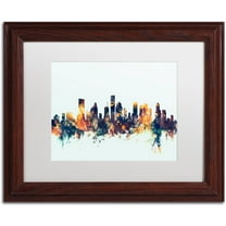 Trademark Fine Art "Houston Texas Skyline Blue" Canvas Art by Michael Tompsett, White Matte, Wood Frame