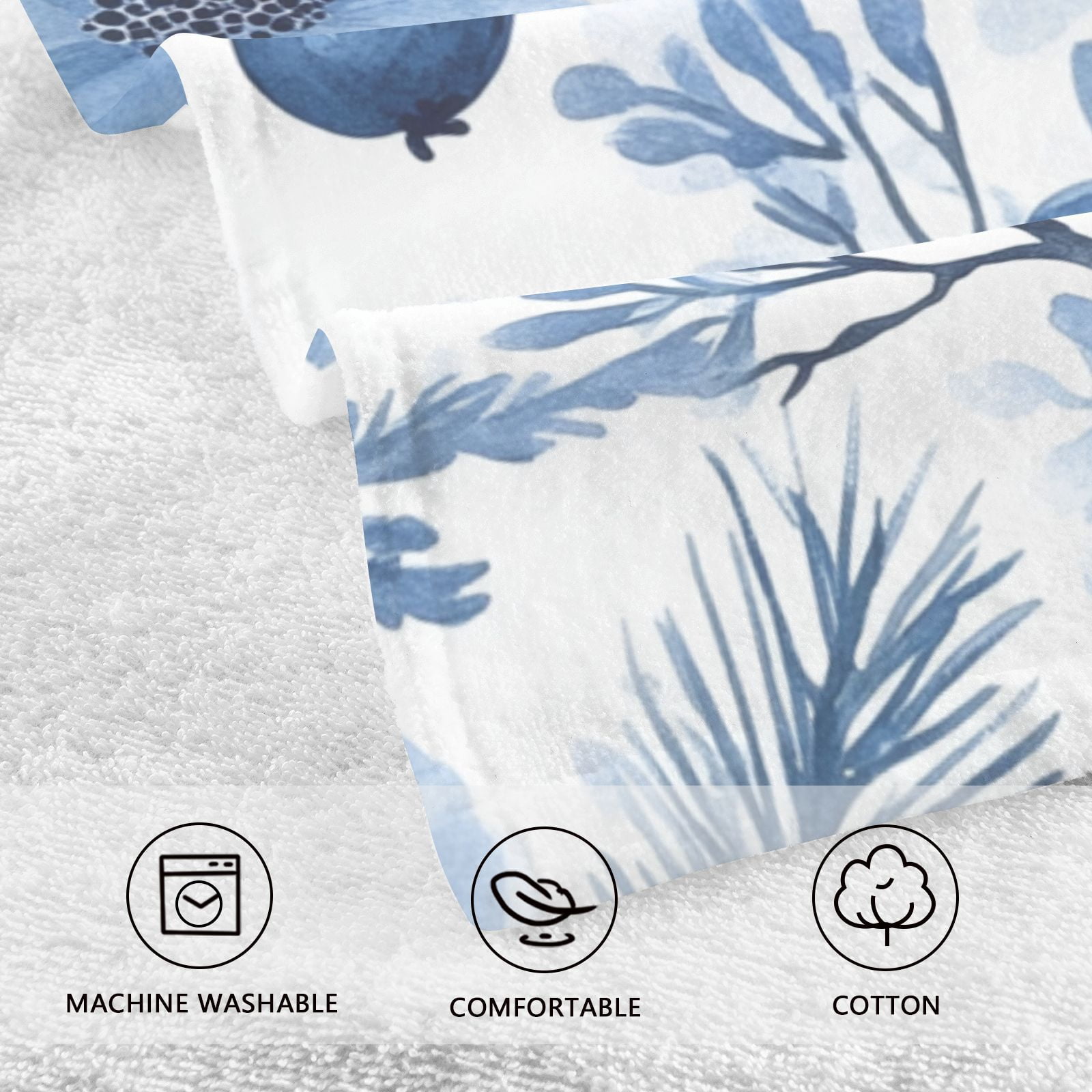 Floral Blueberries Flowers Hand Towels Cotton Bath Towels Large Face Towels Absorbent for Bathroom 2 Packs
