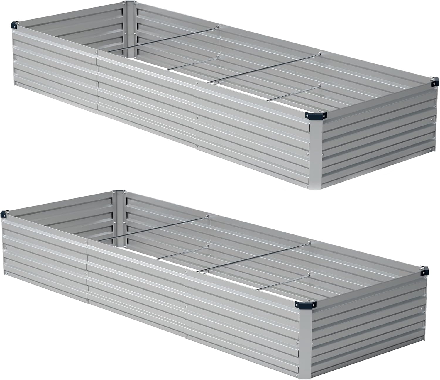 Galvanized Raised Garden Bed 10x2x1ft 2-Pack Outdoor Planter Box Metal Patio Kit for Vegetables Flowers Silver