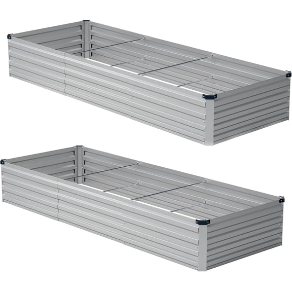 10x2x1ft(2 Pack) Galvanized Raised Garden Bed,Outdoor Planter Boxes Metal Patio Kit Planting Bed for Vegetables Flowers,Silver