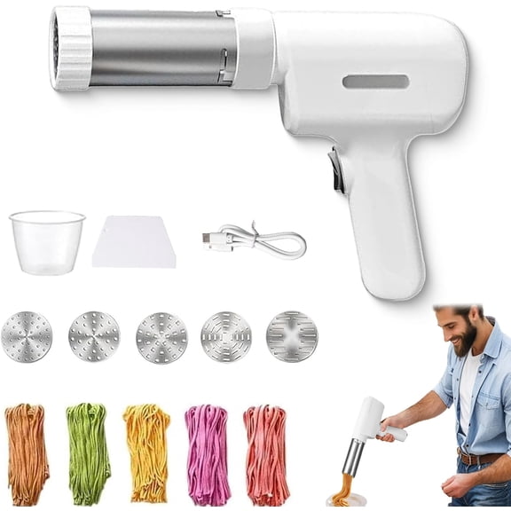 Idiyappam Maker Electric, Handheld Electric Pasta Maker, with 5 Interchangeable Mold Plates, for Making Spaghetti, Easy To Clean, Stainless Steel
