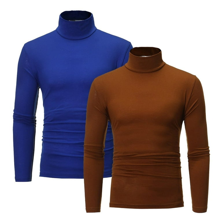 YIWEI Winter Warm Men Mock Neck Basic Plain T-shirt Blouse Pullover Long  Sleeve Top Sapphire M 