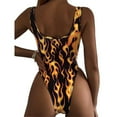 thumbnail image 3 of Maillot de Bain une Pièce pour Femmes, Imprimé Flamme, Coupe Haute, Bikini, Rave, 3 of 4