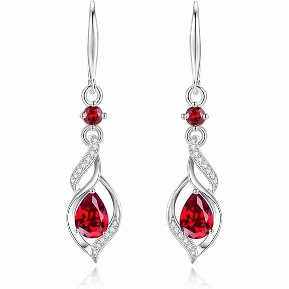 FANCIME 925 Sterling Silver July Birthstone Ruby Teardrop Infinity Dangle Earrings for Women