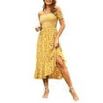thumbnail image 1 of Yoesee Women Sexy Cute Floral Off Sholder Smocked Dress Short Sleeve Yellow M, 1 of 8