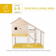 Pawhut 55 L 2-tier Wood Rabbit Hutch Backyard Cage Small Animal House with Ramp and Outdoor Run