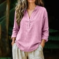 thumbnail image 2 of Linen Shirts for Women Long Sleeve V Neck Pullover Tops Button Down T Shirt Casual Fall Blouses, 2 of 3