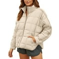thumbnail image 2 of Women's Lightweight Full Zip Coats Long Sleeve Quilted Oversized Packable Short Padded Puffer Jackets with Pockets (L, Beige), 2 of 7